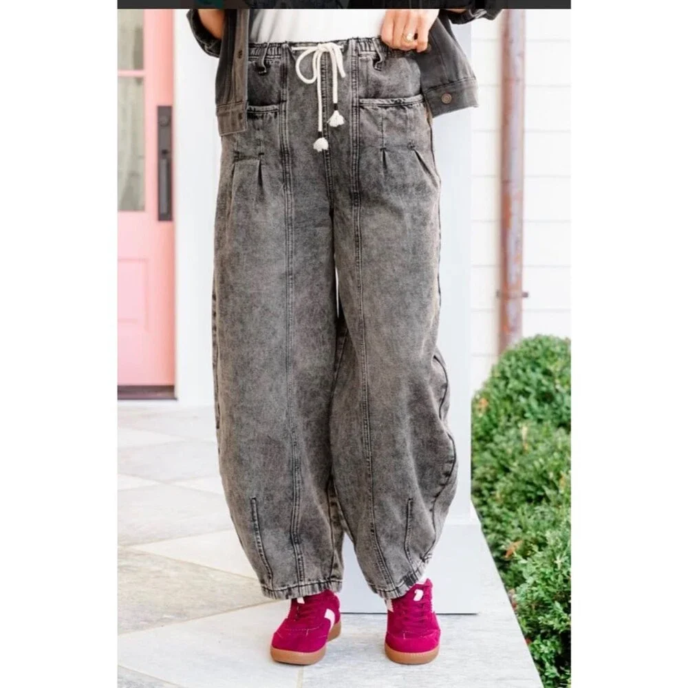 Very j jeans barrel jeans baggy drawstring waist womens jeans size small 2-6 NEW